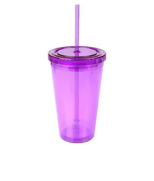 16 oz. Insulated Cool Acrylic Tumbler with Straw in TRANSLUCENT PURPLE