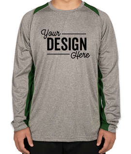 Sport-Tek Heather Contender Colorblock Long Sleeve Performance Shirt - Color: Vintage Heather / Forest Green