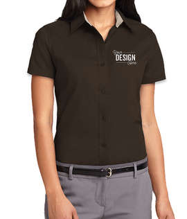 Port Authority Women's Short Sleeve Easy Care Shirt - Color: Coffee Bean/Light Stone