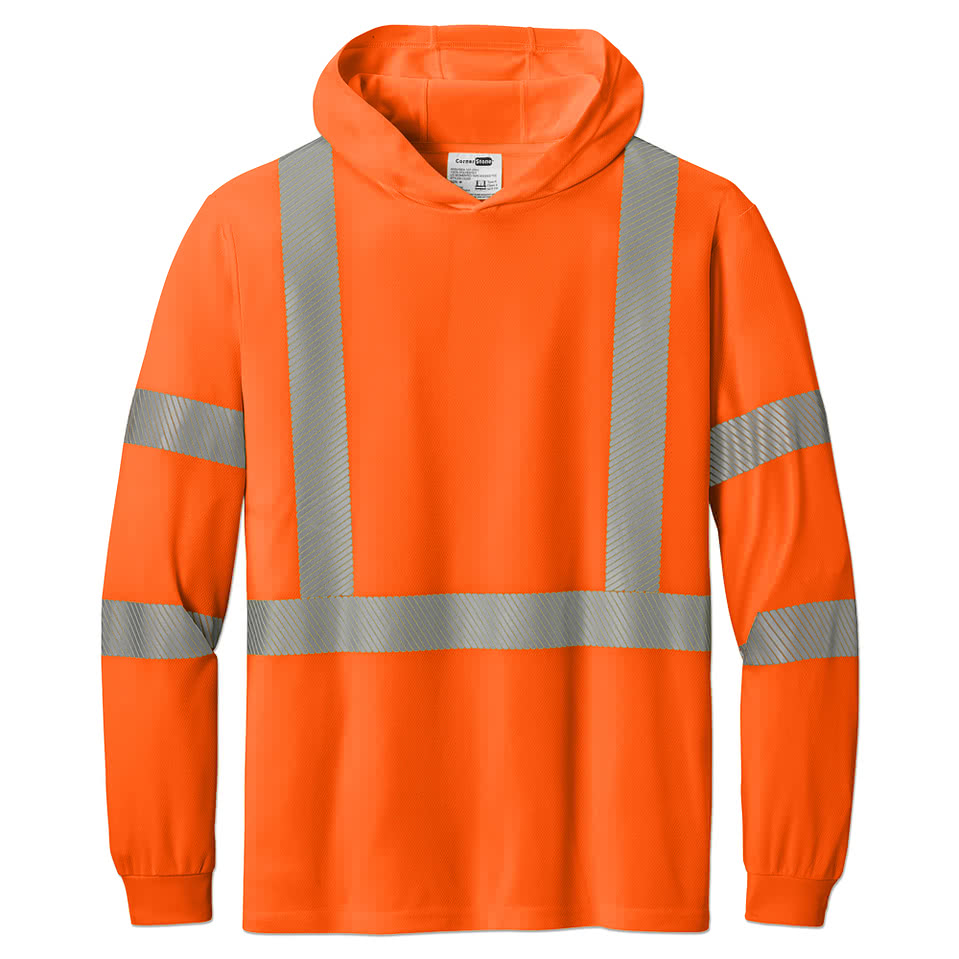 CornerStone Class 3 Segmented Tape Hooded Long Sleeve Safety T-shirt