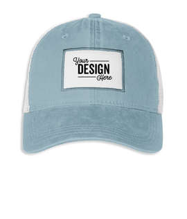 Ahead Solana Pigment Dyed Trucker Hat with White Rectangle Patch - Color: Cove Blue / White