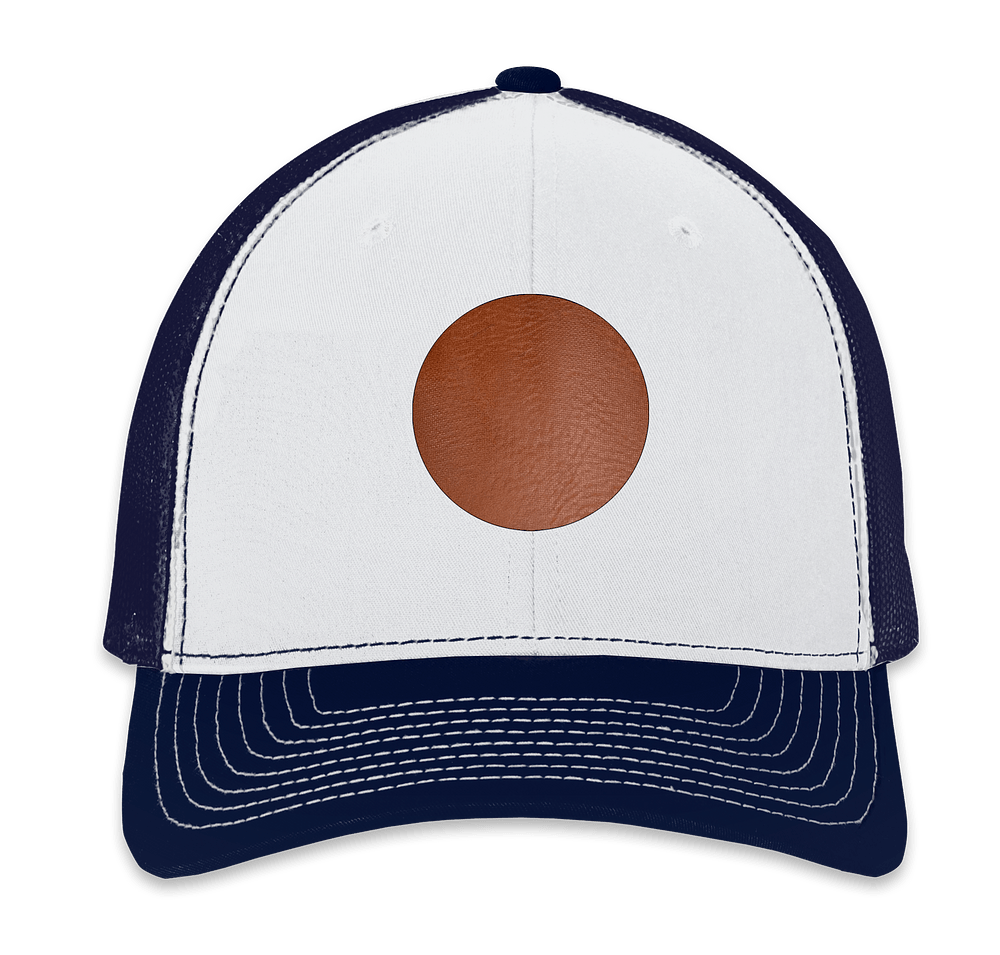 Richardson Snapback Trucker Hat - Circle Faux Leather Patch - Laser Engraved-default