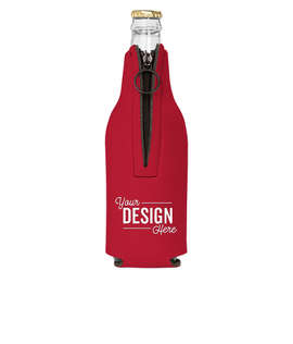 Foldable Foam Zipper Bottle Cooler - Color: Red