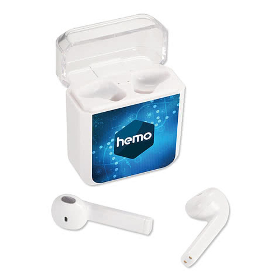 Full Color Braavos Wireless Charging Bluetooth Earbuds in White