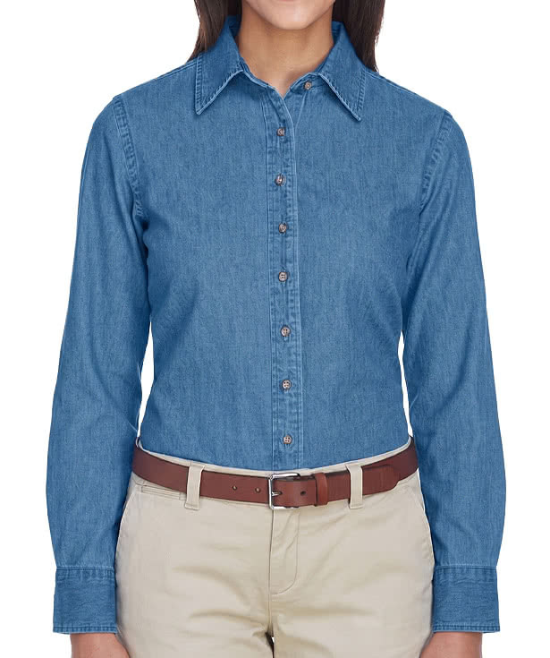 Harriton Women's Denim Button Down Shirt