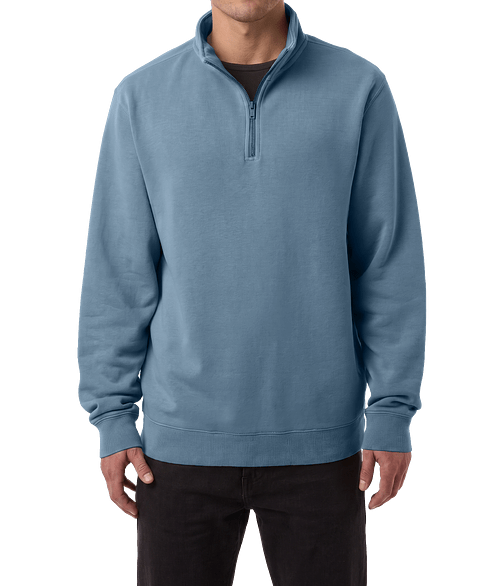 Independent Trading Pigment-Dyed Quarter Zip Pullover in Pigment Slate Blue