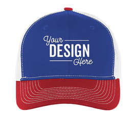 Port Authority Snapback Trucker Hat - Color: Patriot Blue / Flame Red / White