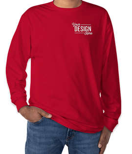 Hanes Authentic Long Sleeve T-shirt - Embroidered - Color: Deep Red