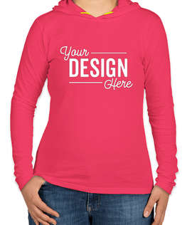 Anvil Women's Hooded Long Sleeve T-shirt - Color: Hot Pink