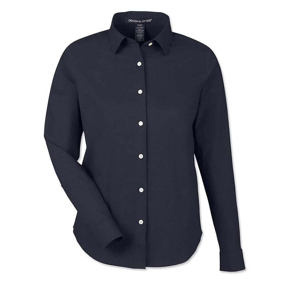 Devon & Jones Women's CrownLux Spencer Poplin Performance Dress Shirt - Printed