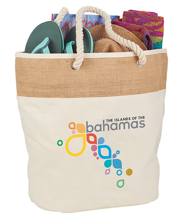 Large Jute Accent Cotton Canvas Rope Tote Bag