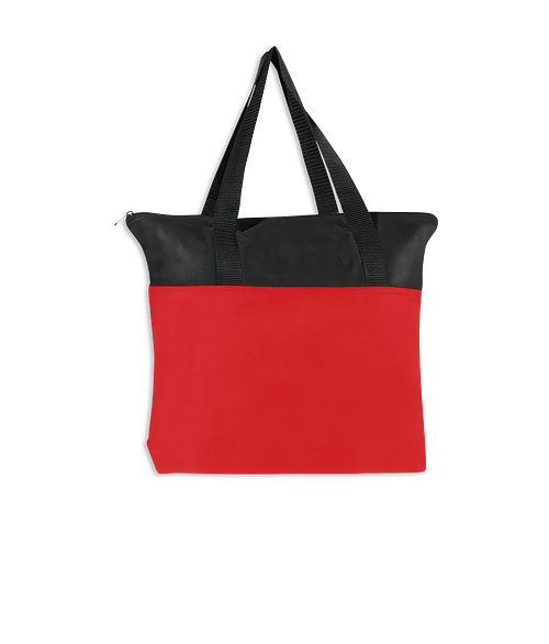 Non-Woven Color Block Zippered Tote Bag in Red