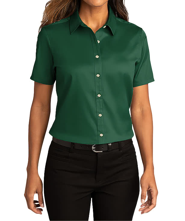 Blue Generation Women's Superblend Poplin Short Sleeve Dress Shirt - Embroidered