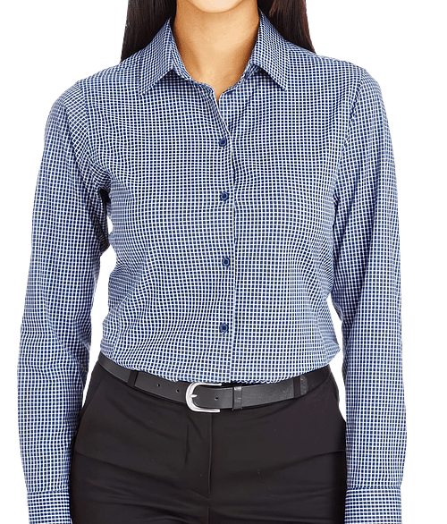 Devon & Jones Women's CrownLux Tonal Mini Check Performance Dress Shirt in Navy
