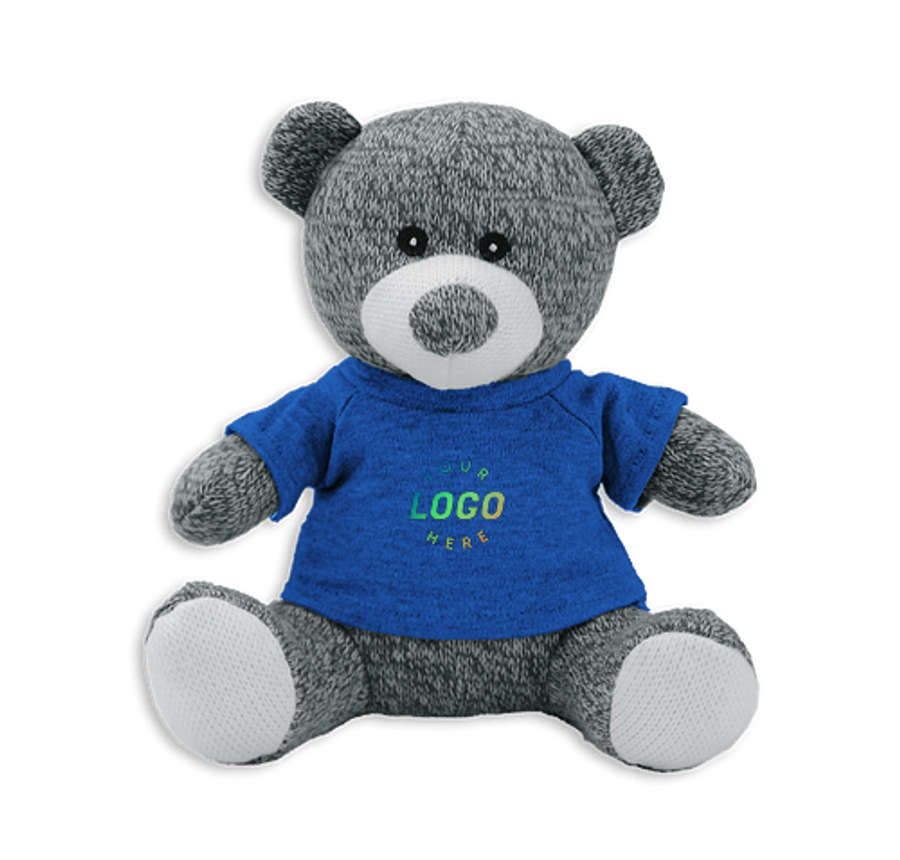 Full Color Knitted 7.5" Gray Teddy Bear Plush Animal in Royal