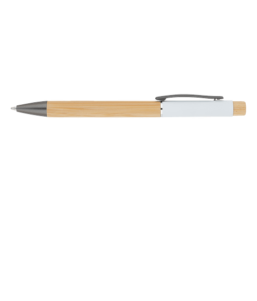 Laser Engraved Bamboo Barrel Ballpoint Pen with Gunmetal Clip (black ink) in WHITE