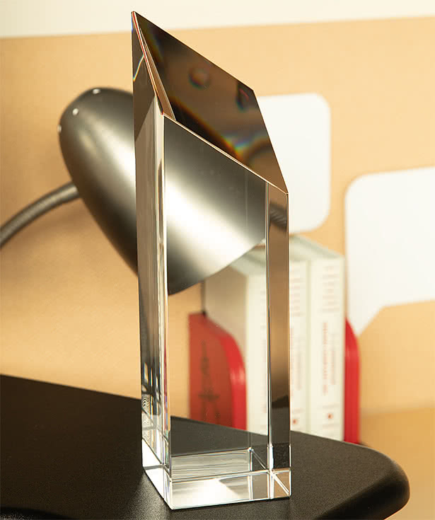 Laser Engraved 9.5" Glass Diamond Pillar Award