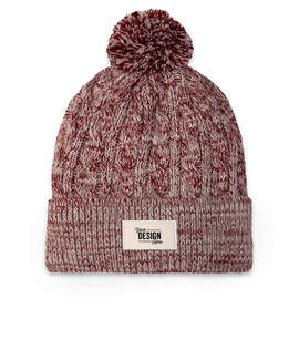 Ahead Aspen Pom Pom Beanie with Ivory Rectangle Patch - Color: University Bordeaux / Ivory