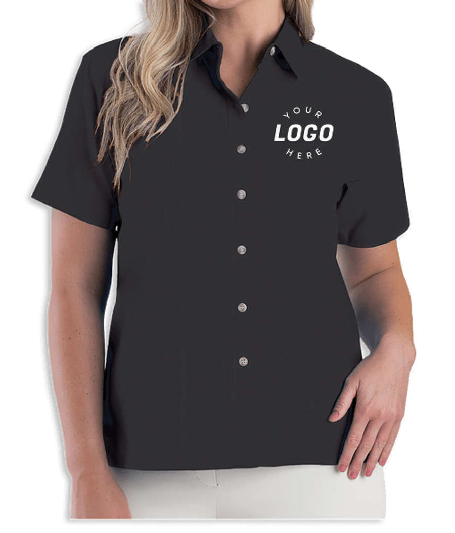 Blue Generation Women's Superblend Poplin Short Sleeve Dress Shirt - Printed in Black