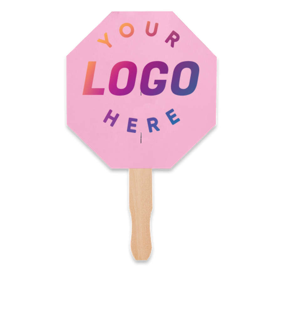 Full Color Octagon Hand Fan in Charity Pink