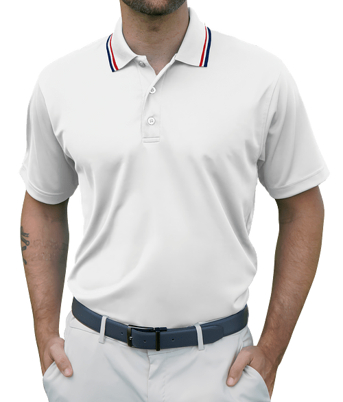 Vansport Omega Performance UPF 50+ Tipped Polo - Embroidered in White