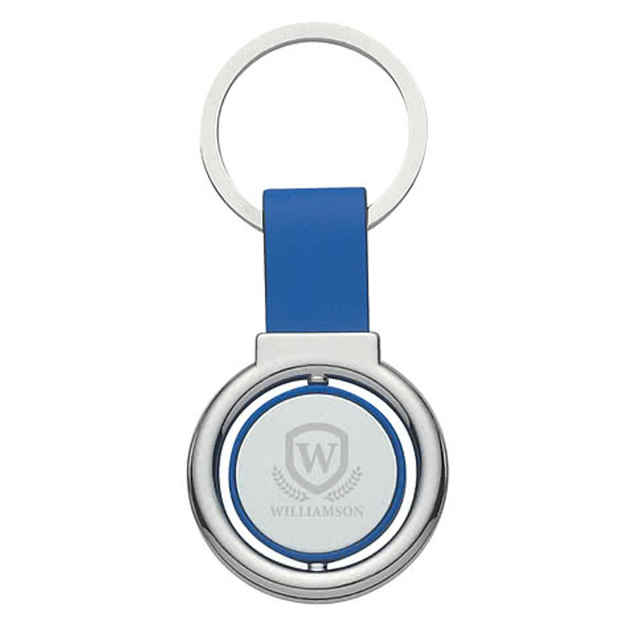 Laser Engraved Circular Metal Spinner Keychain in Silver with Black