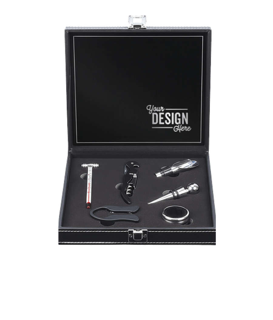 Laser Engraved Chrysalis 6 Piece Wine Accessory Set in Black