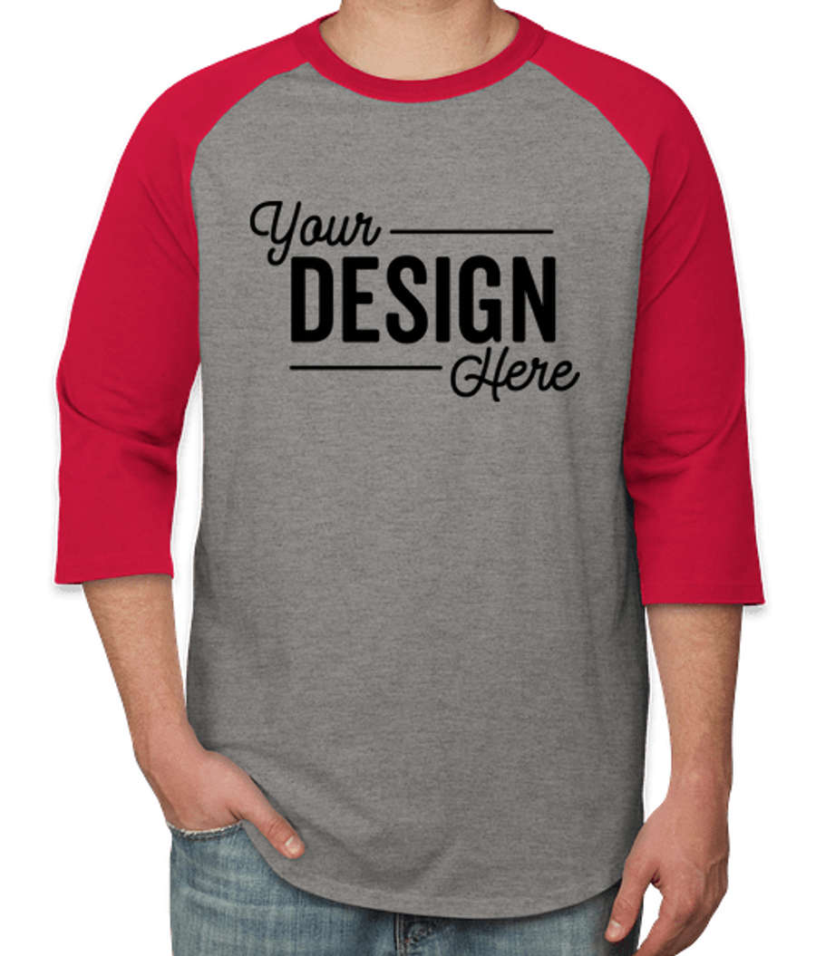 Sport-Tek Raglan T-shirt in Heather Grey / Red