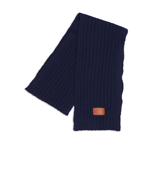 Debossed Leeman Rib Knit Scarf in Navy Blue