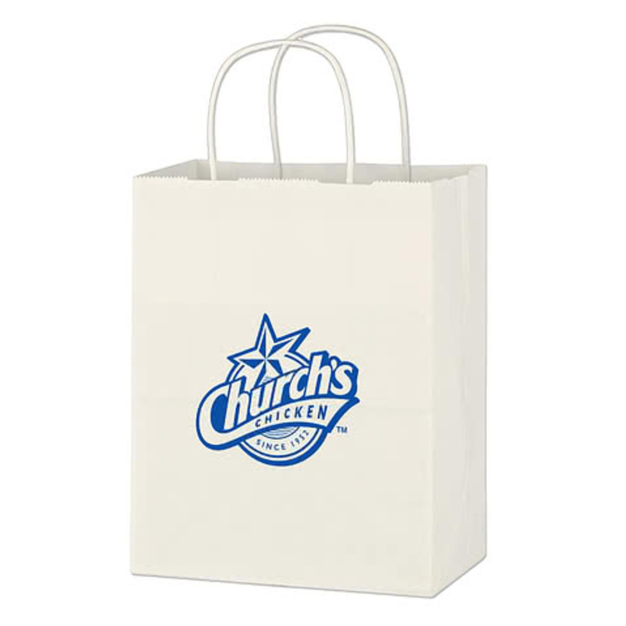 Full Color White Kraft Paper Small Shopper Bag in White