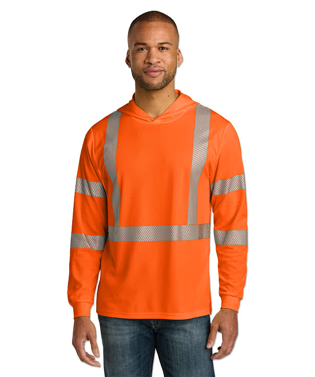 CornerStone Class 3 Segmented Tape Hooded Long Sleeve Safety T-shirt