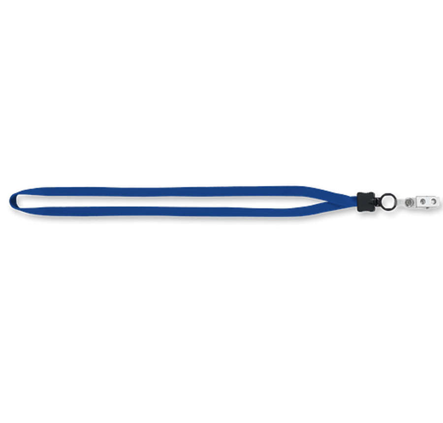 1/2" Cotton Lanyard with Plastic O-Ring and Vinyl Snap Bulldog Clip in Electric Blue