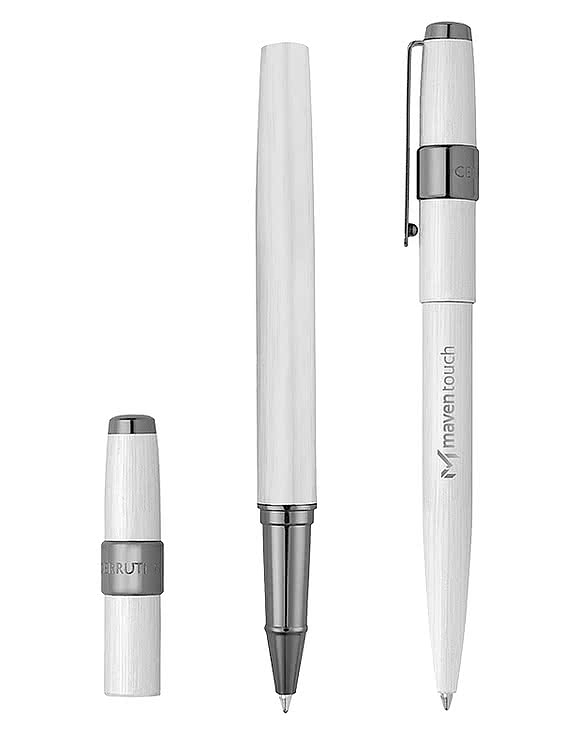 Cerruti 1881 Block Brushed Ballpoint & Rollerball Pen Set