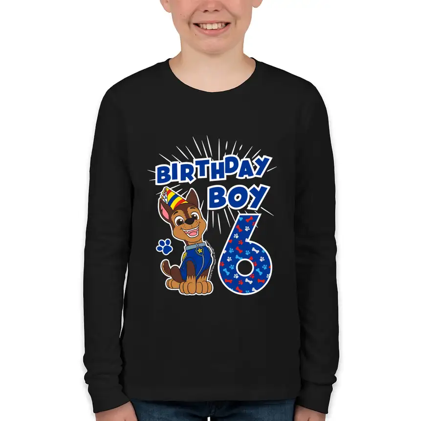Paw Patrol - Birthday Boy Chase - 6th Birthday - Bella + Canvas Youth Long Sleeve Jersey T-shirt