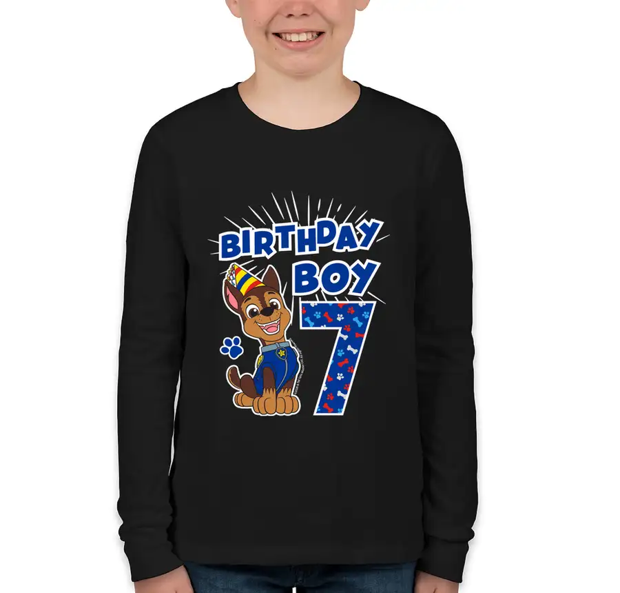 Paw Patrol - Birthday Boy Chase - 7th Birthday - Bella + Canvas Youth Long Sleeve Jersey T-shirt