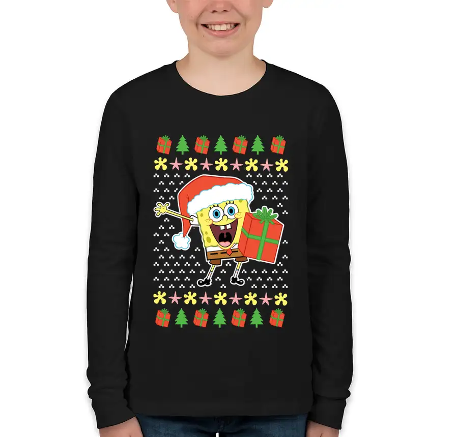 SpongeBob SquarePants - SpongeBob Ugly Christmas Sweater - Bella + Canvas Youth Long Sleeve Jersey T-shirt