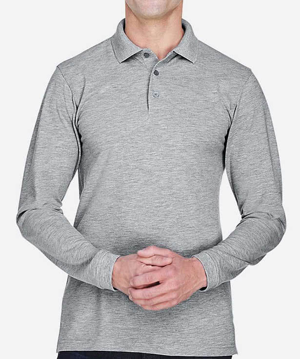 Harriton Easy Blend Long Sleeve Pique Polo - Embroidered