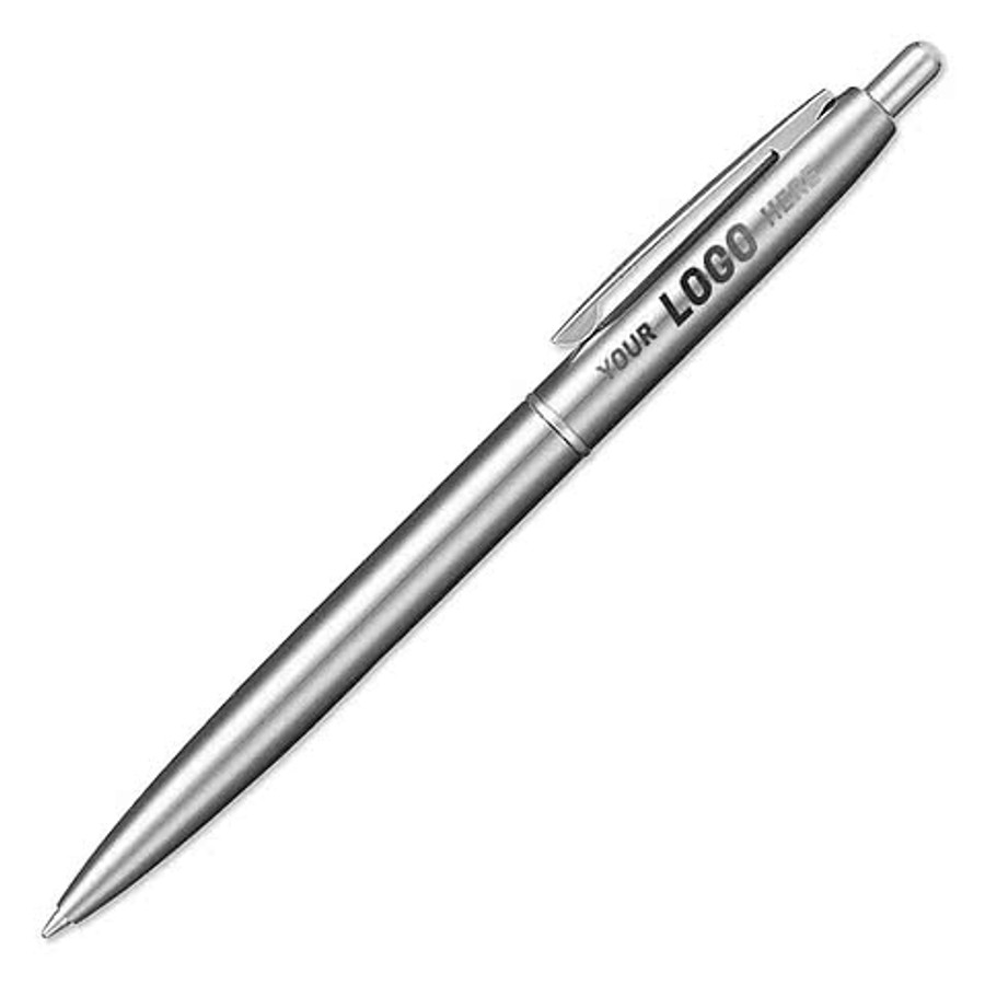 Laser Engraved Recycled Stainless Steel Ballpoint Pen (black ink) in Silver
