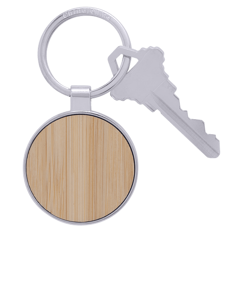 Laser Engraved Bamboo & Metal Round Keychain in NATURAL