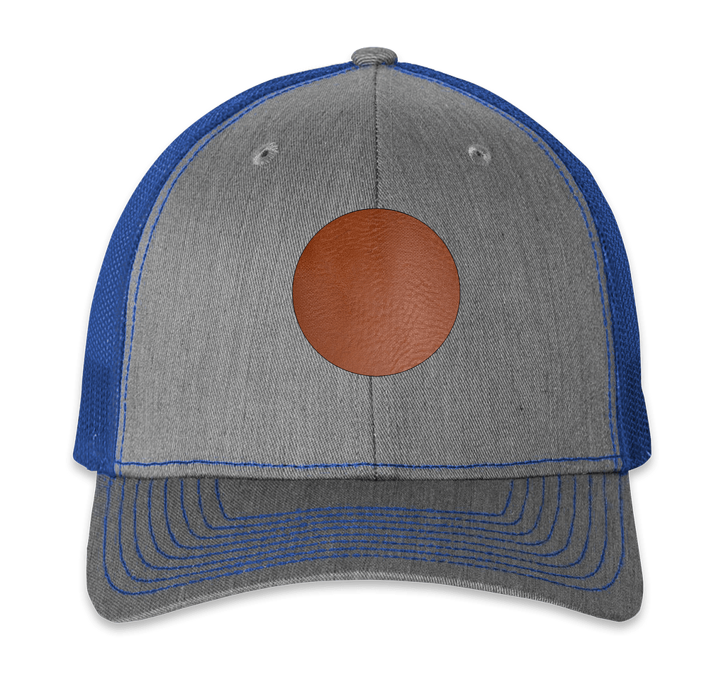 Richardson Snapback Trucker Hat - Circle Faux Leather Patch - Laser Engraved-default