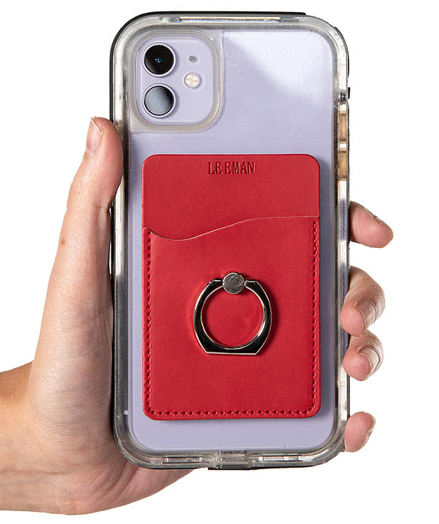 Debossed Tuscany Phone Wallet with Metal Ring Phone Stand