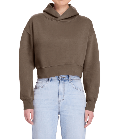 Lane Seven Women's Heavyweight Cropped Pullover Hoodie in Coffee