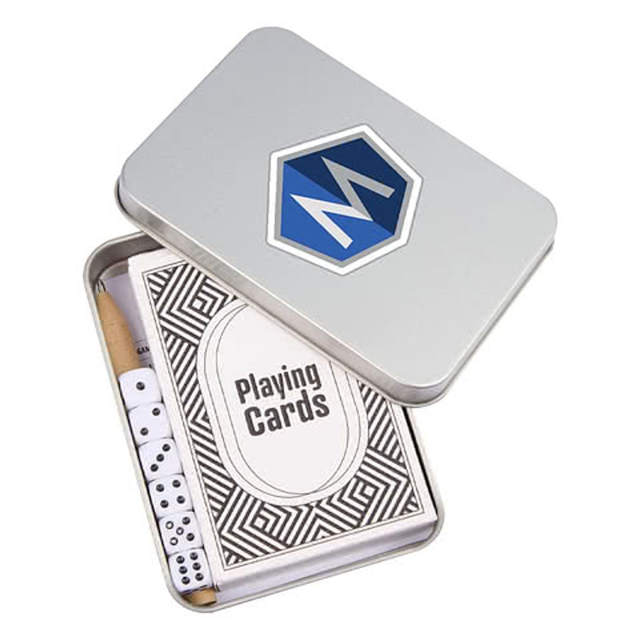 Full Color Playing Cards and Dice Game Set in Silver