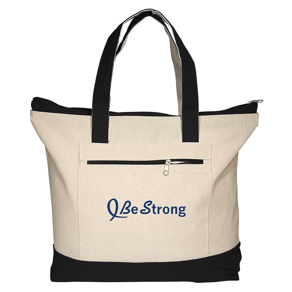 Zippered Cotton Canvas Tote Bag