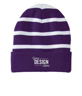 Sport-Tek Fleece Lined Striped Cuff Beanie - Color: Purple / White
