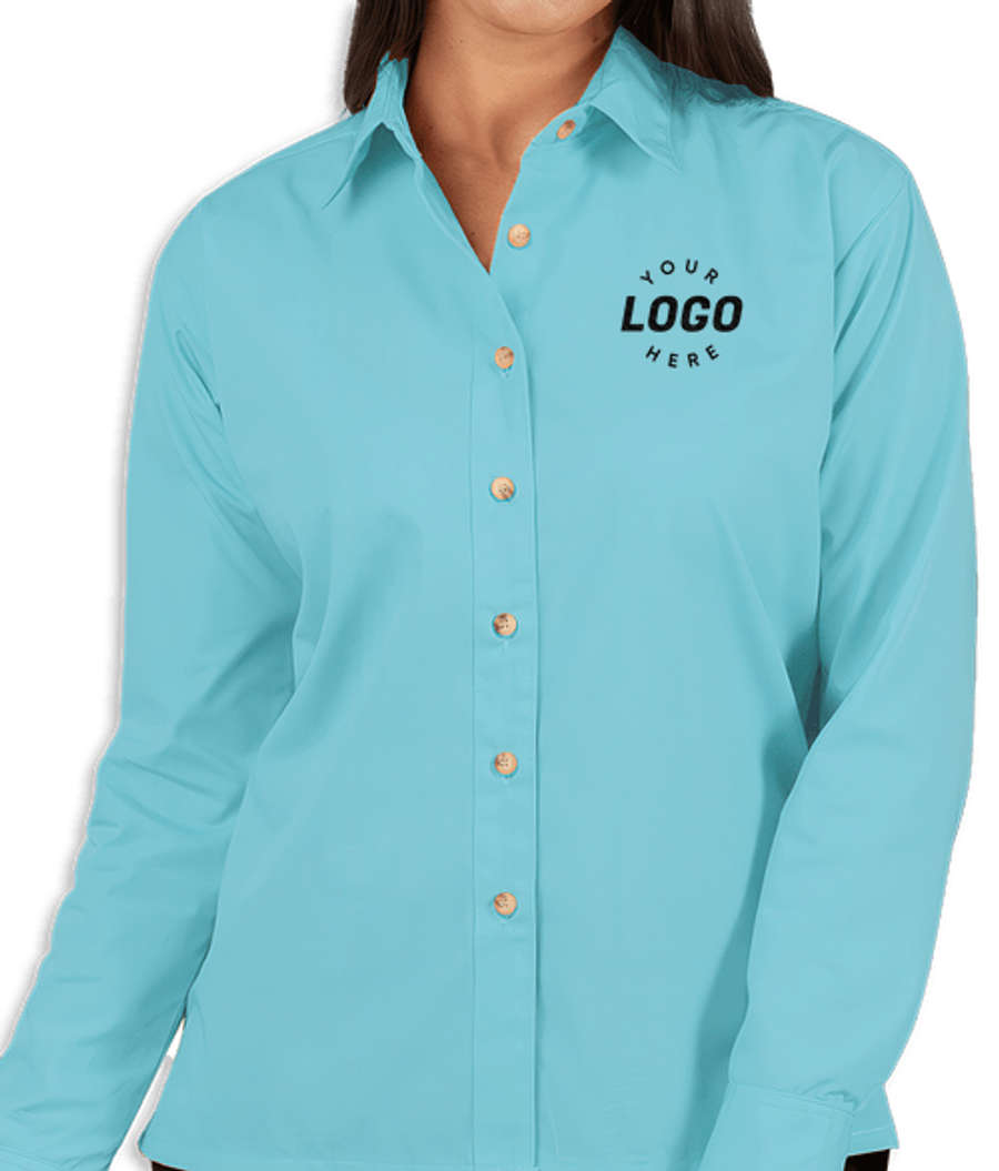Blue Generation Women's Superblend Poplin Long Sleeve Dress Shirt - Embroidered in Aqua