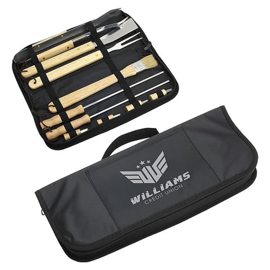 10-piece Redwood Stainless Steel BBQ Set with Carrying Bag in Black