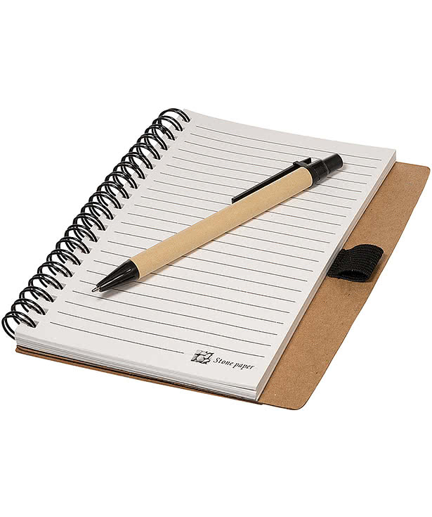Stone Paper Hard Cover Spiral Notebook with Pen