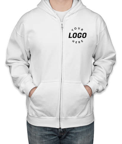 Gildan Midweight Zip Hoodie - Embroidered - White