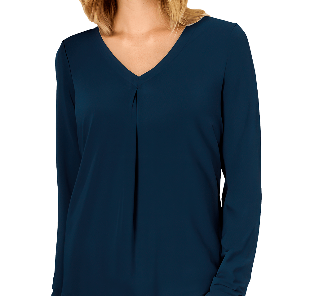 Blue Generation Women’s Matte Jersey Pleated V-Neck Blouse-default